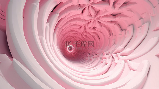 具有 3D 渲染螺旋和音量控制的粉色和白色分形门户