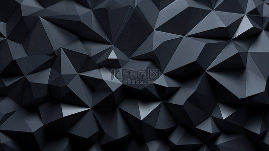 具有黑色三角形的抽象未来派低聚背景的简约 3D 渲染