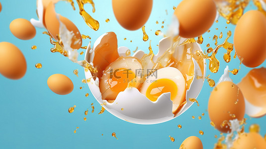 抽象鸡蛋横幅的充满活力的 3D 插图，具有充足的复制空间