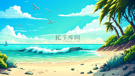 夏季海浪沙滩背景