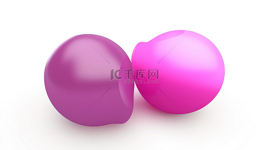 粉色漫画背景图片_白色背景上的粉色和紫色聊天气泡社交媒体消息传递的 3D 渲染插图