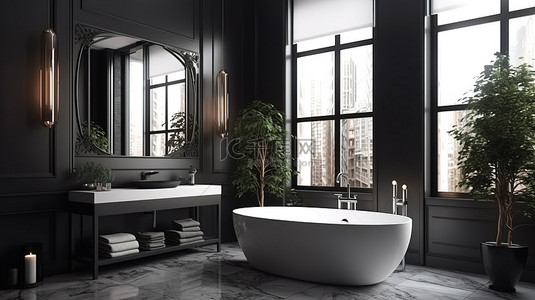 装饰典雅的浴室，令人惊叹的 3D 渲染