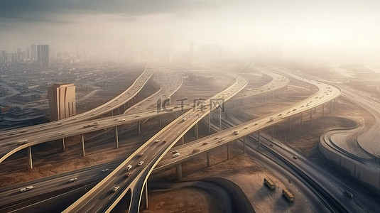 阴天从上方看到的城市高速公路和立交桥的光栅图