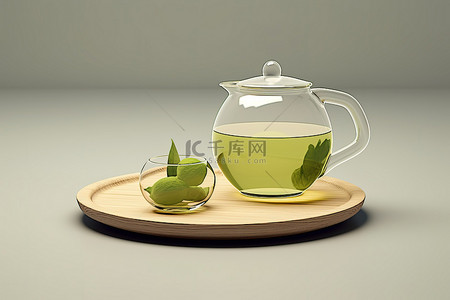 抹茶绿茶茶壶和玻璃隔离