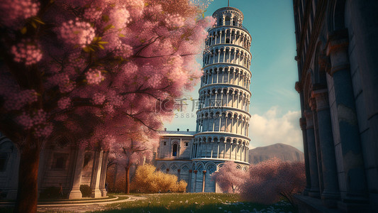 城市城市剪影背景图片_比萨斜塔建筑意大利背景