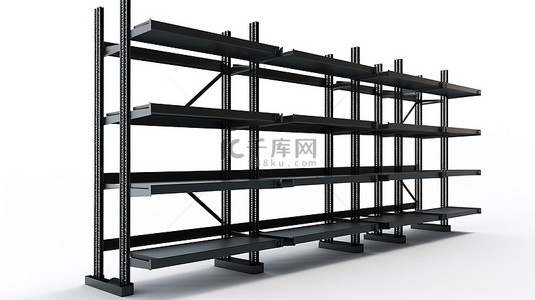 白色背景上空金属架的组装 存储家具的 3D 插图