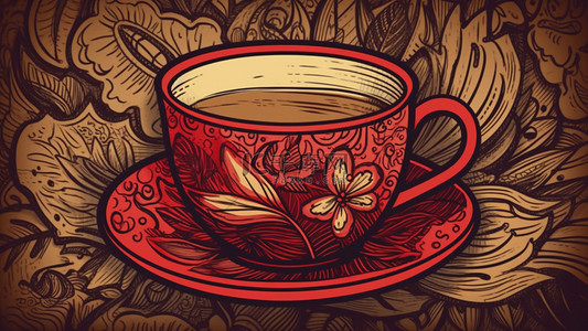 饮品背景图片_咖啡咖啡杯复古插画背景