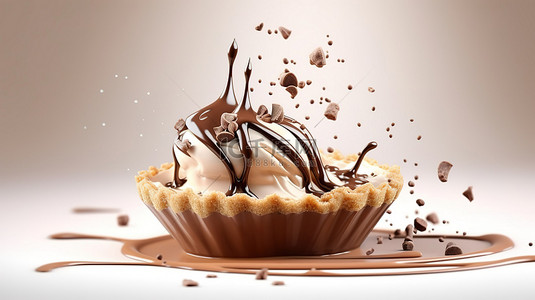 糖一包背景图片_奶油巧克力和牛奶派在原始背景下翱翔的 3D 插图