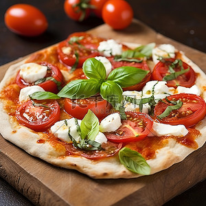 沙拉背景图片_番茄披萨配马苏里拉奶酪和番茄