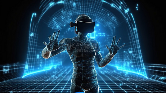 用于 VR 和虚拟现实在线网络的 Metaverse 技术渲染 3D 线框概念