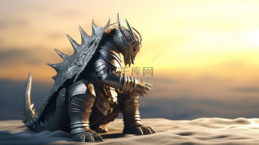 视频背景图片_骑士与龙战斗的 3d 插图