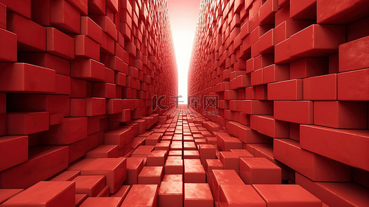 3D 渲染墙对红色立方体透视的全新诠释