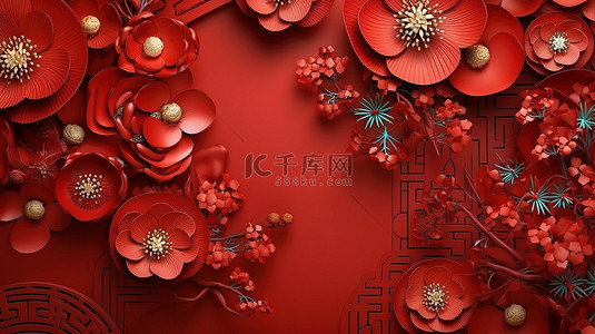 横幅海报和贺卡的设计背景，以逼真的 3D 渲染庆祝中国新年