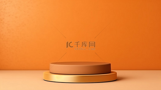 封面背景图片_顶视图浅橙色 3D 产品展示圆筒上的简约豪华金色讲台，用于摄影背景