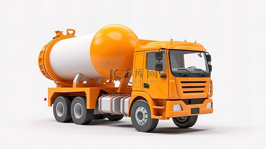 橙色水泥搅拌车的 3d 渲染白色背景