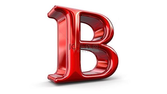 白色背景红色汽车油漆字体上的小写“b”，具有 3D 光泽金属饰面