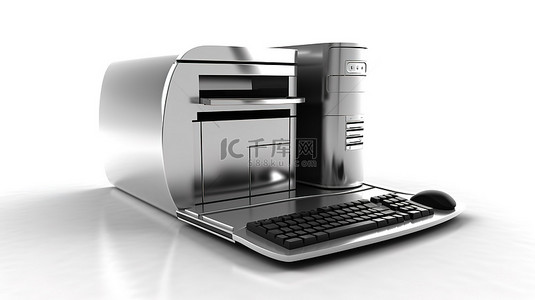 互联网背景图片_白色背景 3D 渲染中的当代金属 PC
