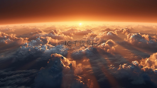 天空背景图片_高空日落，3D 渲染中令人惊叹的云景