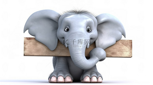 欢快的 3d 大象卡通拿着空招牌