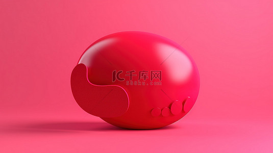 对话框设计背景图片_粉红色背景上的简约 3D 红色聊天气泡社交媒体通信设计与 3D 渲染图形