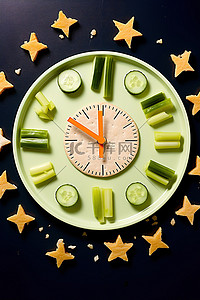 芹菜背景图片_带有芹菜和蔬菜的饼干的时钟 照片 1195