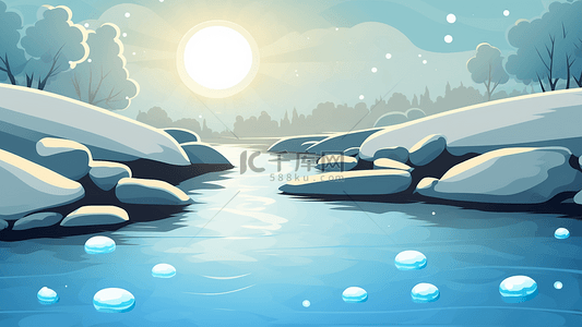 卡通冰雪背景图片_自然冬日暖阳卡通背景