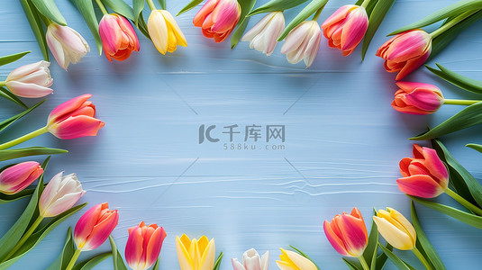 春天背景图片_郁金香花朵美丽的框架设计