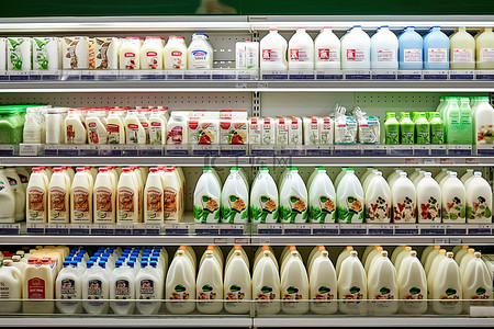 牛奶背景图片_一个摊位上有多种不同品种的牛奶