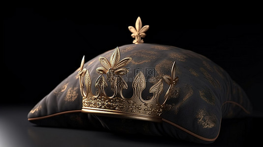 纹章背景图片_黑色背景上渲染的 3D 豪华金色王冠