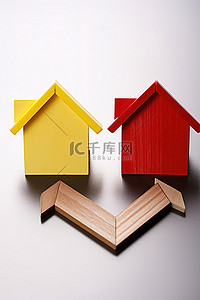 房地产背景图片_三座木屋用箭头组合在一起