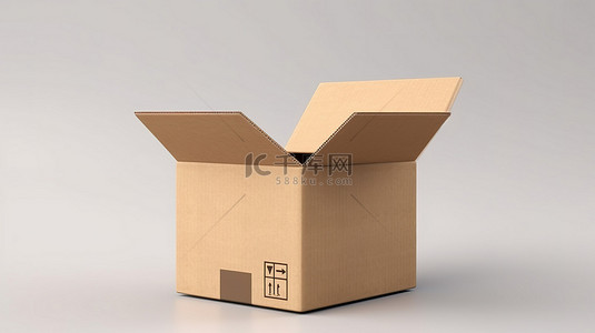 运输包装背景图片_未装箱的包装，在白色背景 3D 渲染纸板和棕色纸箱上具有复制空间