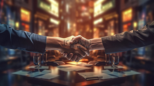 手金融背景图片_合作努力两个商人在合作伙伴关系中握手，与他们的团队签署协议和文件 3d 渲染
