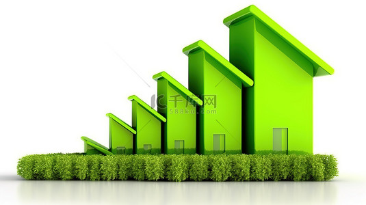 蓬勃发展的房地产行业用绿色 3D 图表展示了令人印象深刻的增长