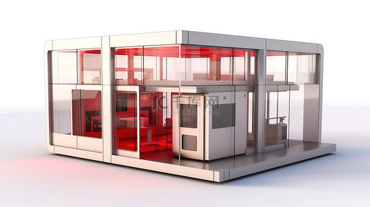 3D 打印彻底改变了住宅建筑工业打印机在白色背景上建造房屋3D 渲染