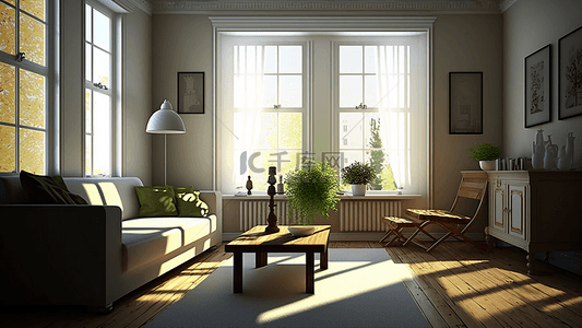 家装免费背景图片_客厅灰白色沙发木纹矮桌大窗户