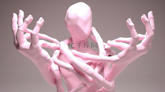 灵活背景图片_与灵活的 3D 渲染手互动的卡通人物