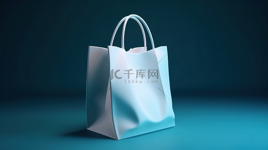 情侣白色背景图片_蓝色平台展示了原始白色购物袋的 3D 再现