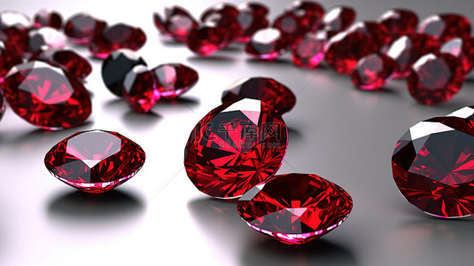 彩金首饰背景图片_3D 渲染的钻石和红宝石簇