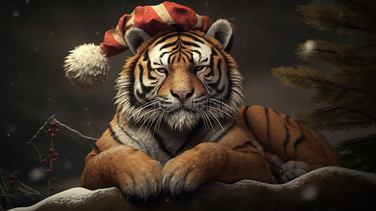 老虎2022背景图片_3d 老虎服装的圣诞老人