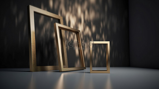 抽背景图片_一对金色框架设置在 3D 渲染中柔和的抽象背景下