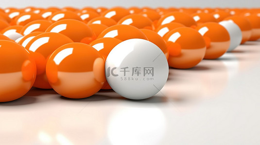 明亮的白色背景上的软橙色球体抽象 3D 插图