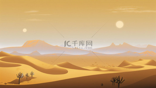 太阳卡通背景图片_沙漠夏季热带树木太阳