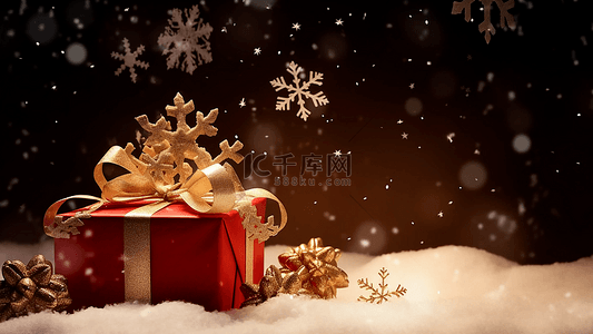 剪纸丝带背景图片_圣诞节唯美冬季白色雪花金色丝带