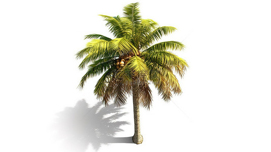 3D 渲染孤立的白色背景，俯视椰子棕榈树