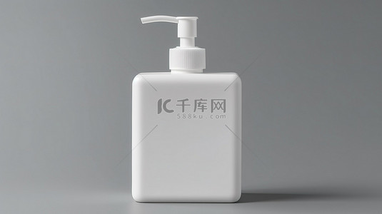 奶白色背景图片_3D 渲染的灰色背景上用于洗手液的白色泵瓶的模型