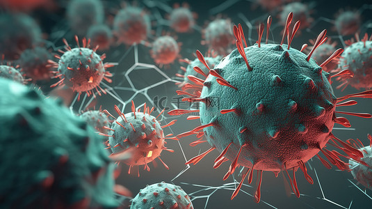 癌症细胞背景图片_具有 3d 病毒细胞的抽象医学背景