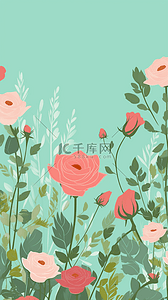 玫瑰花植物叶子装饰插画自然背景简单背景