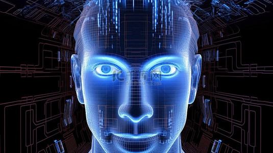 头部背景图片_以澳元货币设计和未来全息技术为特色的先进机器人头部的 3D 渲染