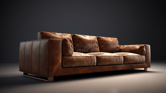侧视巧克力棕色沙发家具的 3D 渲染