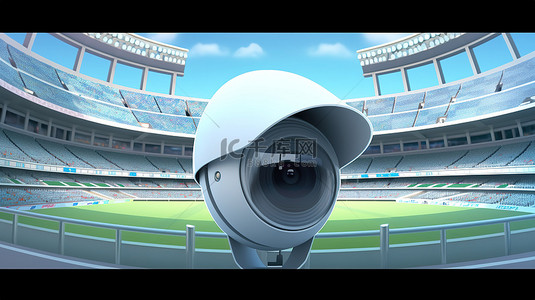 监控背景图片_闭路电视摄像机或安全摄像机 3D 渲染与体育场背景
